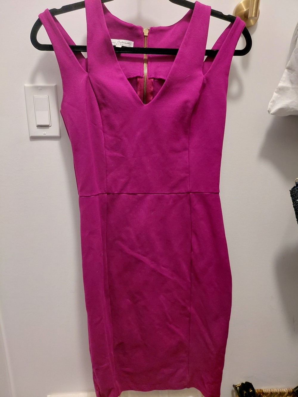 V-Neck Midi Sheath Dress in Fuchsia